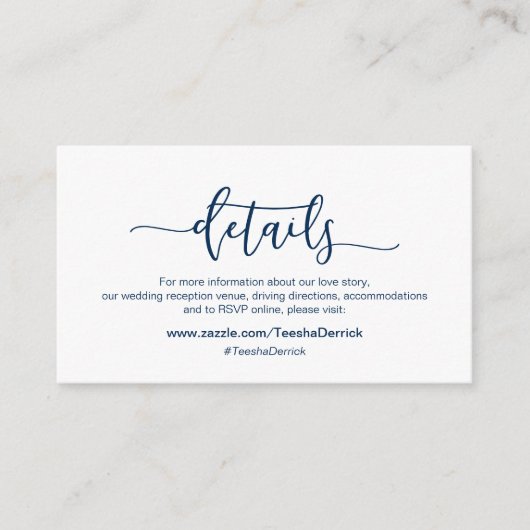 Modern Navy minimalism font, Our Wedding Details Informatiekaartje (Voorkant)