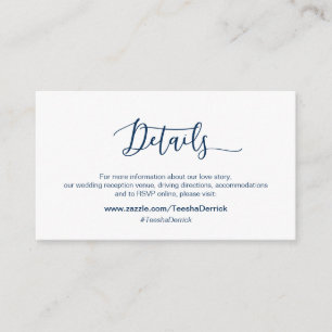 Modern Navy minimalism font, Our Wedding Details Informatiekaartje