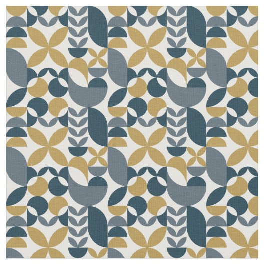 Modern Navy Mosterd Abstract geometrisch patroon Stof (Close Up)