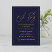 Modern Navy Oh Baby Boy Baby shower Folie Uitnodiging (Staand Voorkant)