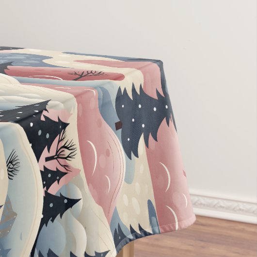 Modern Navy Pink Cream Christmas Trees Snowbanks Tafelkleed (Voorbeeld)