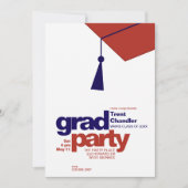 Modern Navy & Red Typography Grad Party Photo Kaart (Voorkant)