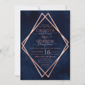 Modern Navy Roos Gold Geometrische Border Wedding Kaart (Voorkant)