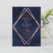 Modern Navy Roos Gold Geometrische Border Wedding Kaart (Staand voorkant)