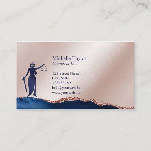 Modern Navy Roos Goud Advocaat Kantoor Visitekaartje (Achterkant)