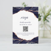 Modern Navy Roos Gouden Folie Agaat Bruiloft RSVP Kaartje (Staand voorkant)