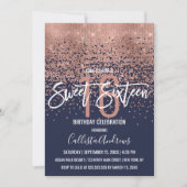 Modern Navy Roos Gouden Glitter Confetti Sweet 16 Kaart (Voorkant)