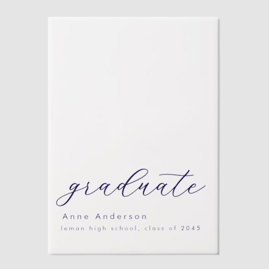 Modern Navy Script Custom Afstuderen Overlay Vellum Uitnodigingen (Voorkant)