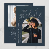 Modern Navy Silver Arch Afstuderen Kaart (Voorkant / Achterkant)