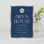 Modern Navy & Silver Business Logo Open Huis Kaart (Staand voorkant)