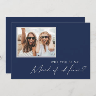 Modern Navy Silver Photo Maid of Honor proposal Kaart