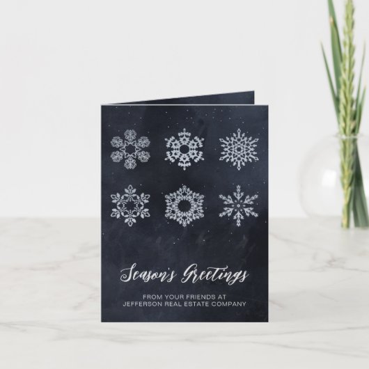 Modern Navy Silver Snowflakes Business Feestdagen Kaart (Voorkant)