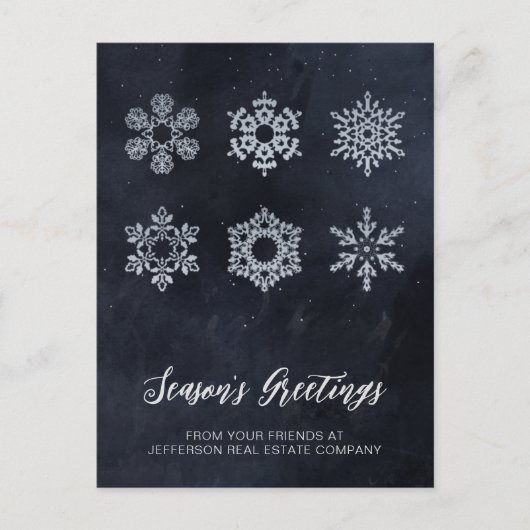 Modern Navy Silver Snowflakes Business Feestdagenkaart (Voorkant)