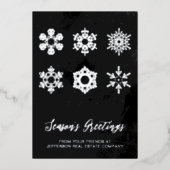Modern Navy Silver Snowflakes Business Folie Feestdagenkaart (Voorkant)