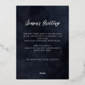 Modern Navy Silver Snowflakes Business Folie Feestdagenkaart (Achterkant)