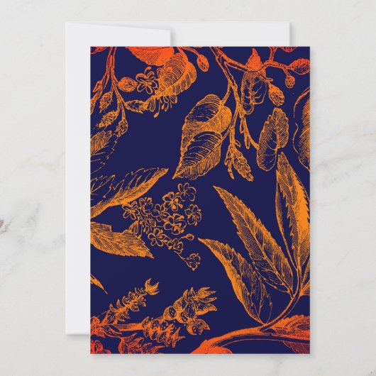 Modern Navy Sinaasappel Bladeren Bloemen Afstudere Kaart (Achterkant)