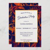 Modern Navy Sinaasappel Bladeren Bloemen Afstudere Kaart (Voorkant / Achterkant)