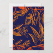 Modern Navy Sinaasappel verlaat bloemenbruiloft Kaart (Achterkant)