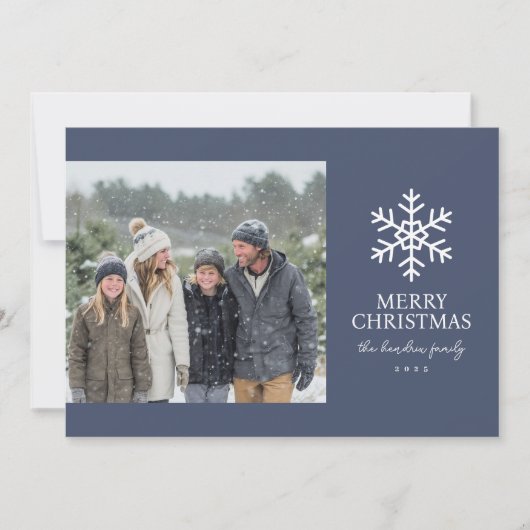 Modern Navy Snowflake Christmas Photo Feestdagenkaart (Voorkant)