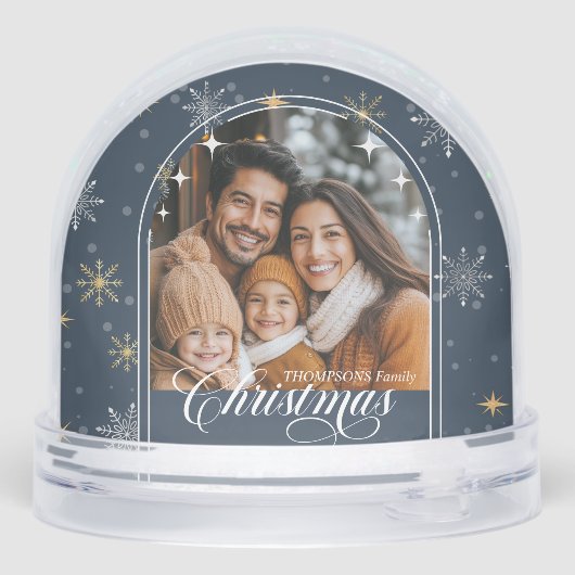 Modern Navy Snowflake Christmas Photo Sneeuwbol (Achterkant)