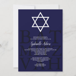 Modern navy star simpele hebrew name Bat Mitzvah Kaart