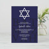 Modern navy star simpele hebrew name Bat Mitzvah Kaart (Staand voorkant)