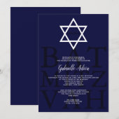 Modern navy star simpele hebrew name Bat Mitzvah Kaart (Voorkant / Achterkant)