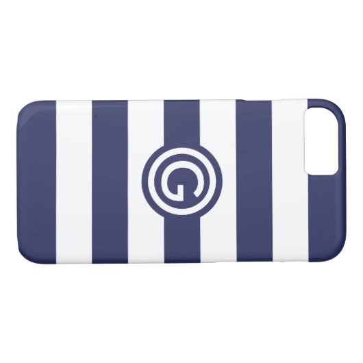 Modern Navy Stripe Monogram Clear iPhone Case (Achterkant (Horizontaal))