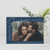 Modern Navy Surprise Photo Verloving Aankondiging (Staand voorkant)