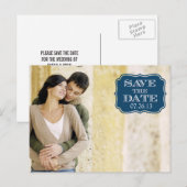 Modern Navy Swirl Label Bewaar de datum Fotokaart Aankondigingskaart (Voorkant / Achterkant)