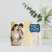 Modern Navy Swirl Label Bewaar de datum Fotokaart Aankondigingskaart (Staand voorkant)