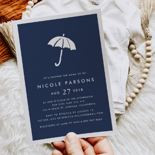 Modern Navy Umbrella Baby shower Invitation Kaart