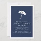 Modern Navy Umbrella Baby shower Invitation Kaart (Voorkant)