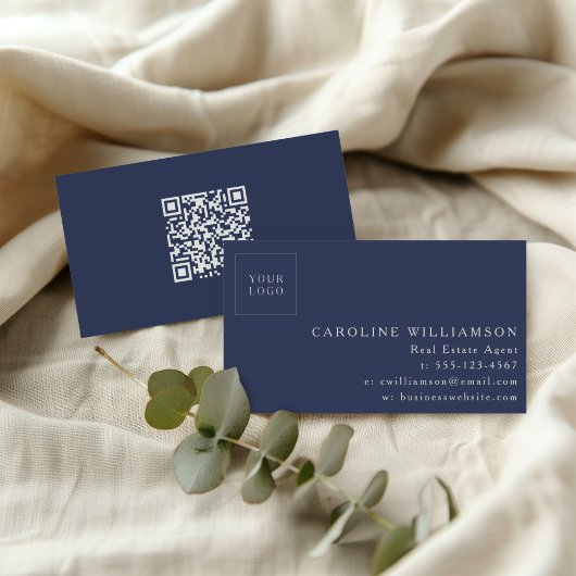Modern Navy Vastgoed Agent Branding QR Code Visitekaartje