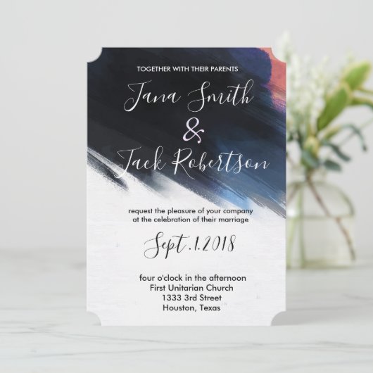 Modern Navy Waterverf bruiloft Kaart (Staand voorkant)