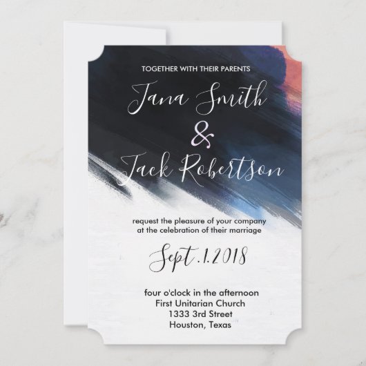 Modern Navy Waterverf bruiloft Kaart (Voorkant)