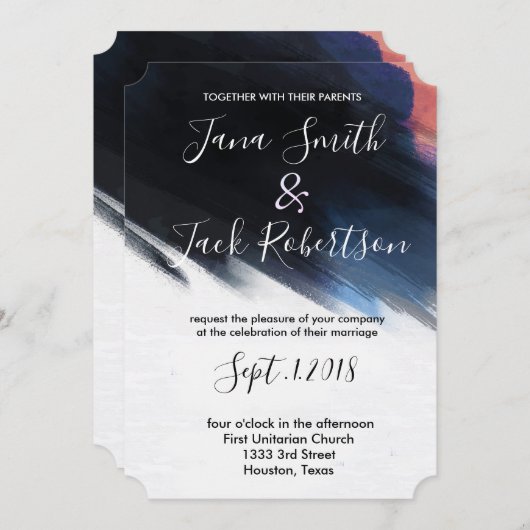 Modern Navy Waterverf bruiloft Kaart (Voorkant / Achterkant)