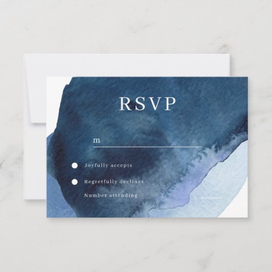 Modern Navy Waterverf Bruiloft RSVP Kaartje (Voorkant)