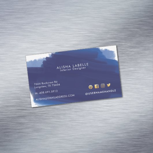 Modern Navy Waterverf Wash Brush Stroke Magnetisch Visitekaartje (Voorbeeld)