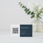 Modern Navy White CEO Scannable Arcode Visitekaartje (Staand voorkant)