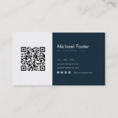 Modern Navy White CEO Scannable Arcode Visitekaartje (Voorkant)
