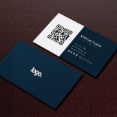 Modern Navy White CEO Scannable Arcode Visitekaartje