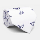 Modern Navy White Paleo Hebrew Menorah Stropdas (Opgerold)