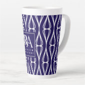 Modern Navy White Pattern Monogram Latte Mok (Rechterhoek)