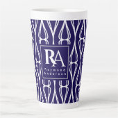 Modern Navy White Pattern Monogram Latte Mok (Voorkant)