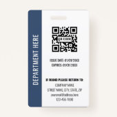 Modern Navy White Photo ID Employee QR Code Badge (Achterkant)