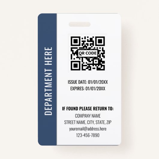 Modern Navy White Photo ID Employee QR Code Badge (Achterkant)