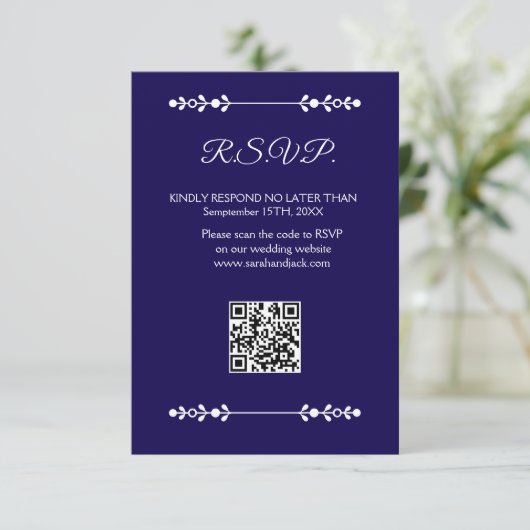 Modern Navy & White RSVP Card (Staand voorkant)