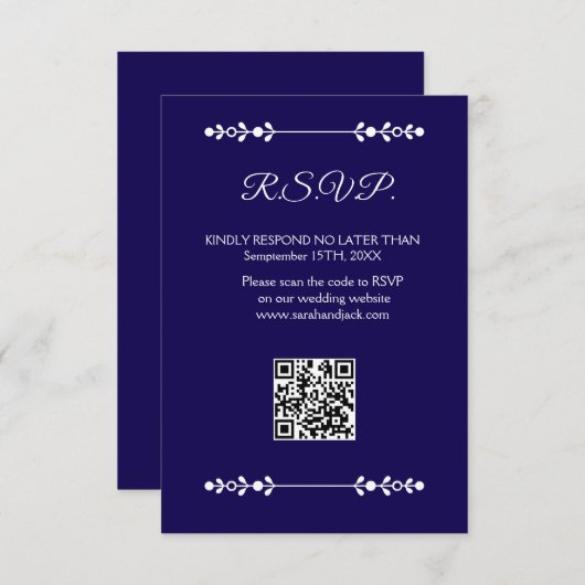 Modern Navy & White RSVP Card (Voorkant / Achterkant)