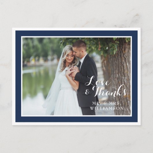 Modern Navy White Wedding Dank u Foto Briefkaart (Voorkant)